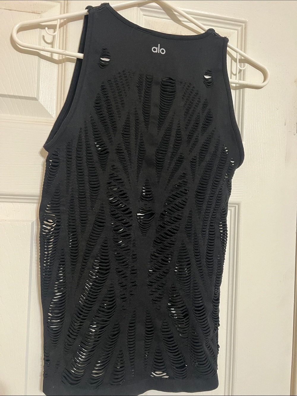 ALO Yoga Black Distressed Cutout Tank